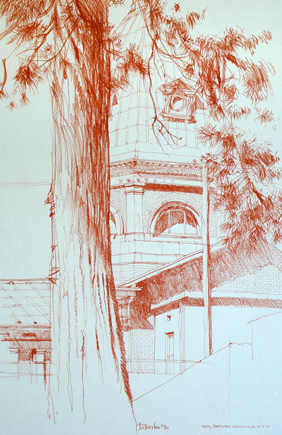 Bathurst Courthouse, NSW Mid-West. Conte on paper.