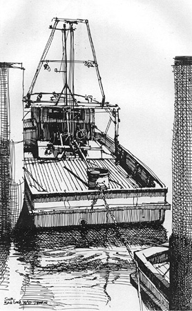 Fishing boat Jerseyville NSW. Pen & ink on screen board.