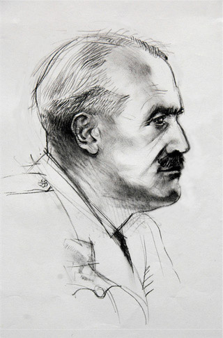 Sir John Slessor. One of seven working drawings for the cover of the book: The War In The Air by Alan Stephens. Charcoal on paper.