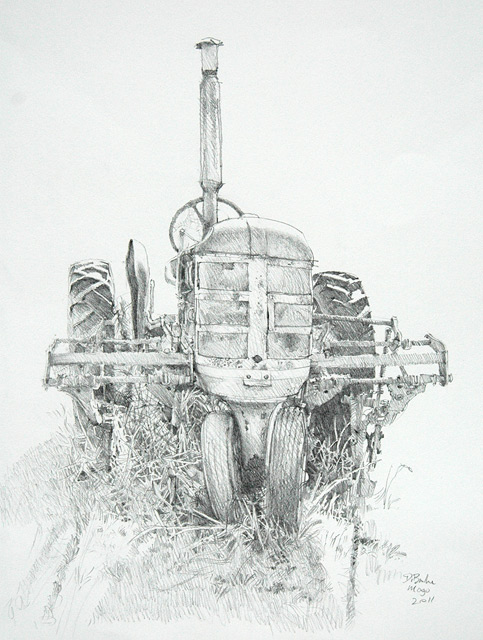 The Tractor Yard, Mogo NSW. Pencil on paper.
