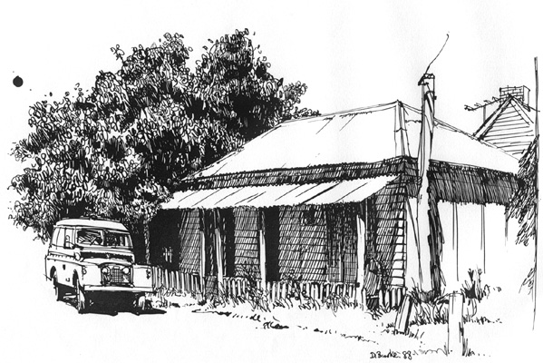 Street Scene, Sofala NSW. Pen & Ink on screen board.