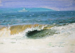 Storm surf with HMAS Sydney in the background