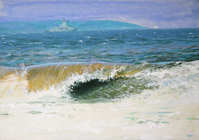 Storm surf with HMAS Sydney in the background